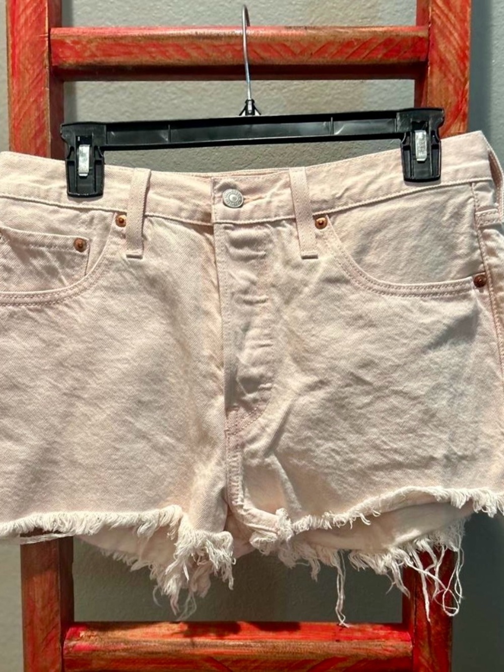 Levi's Premium 501 Fresh Original Fit High Waisted Cut Off Jean Shorts Pink 29